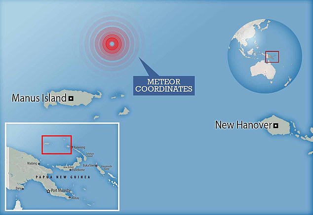 Según la NASA, un meteorito iluminó el cielo cerca de la isla de Manus, Papua Nueva Guinea el 8 de enero de 2014 mientras viajaba a más de 100,000 millas por hora.  Según los científicos, puede haber llovido en el océano con escombros interestelares.