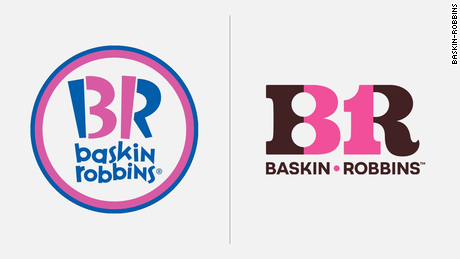 Versiones antiguas (izquierda) y nuevas del logotipo de Baskin-Robbins. 