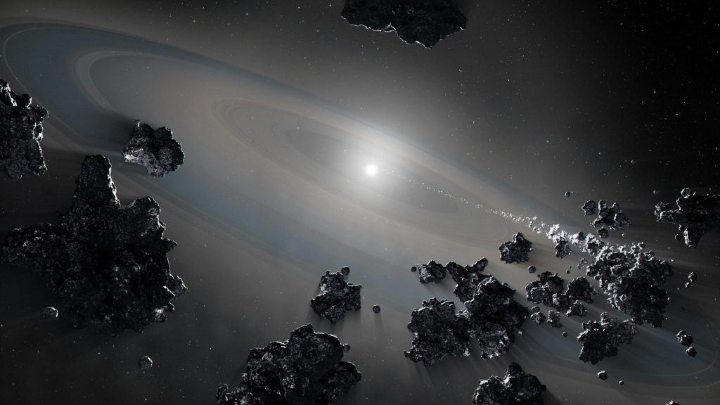Una estrella muerta atrapada violentamente destrozando el sistema planetario