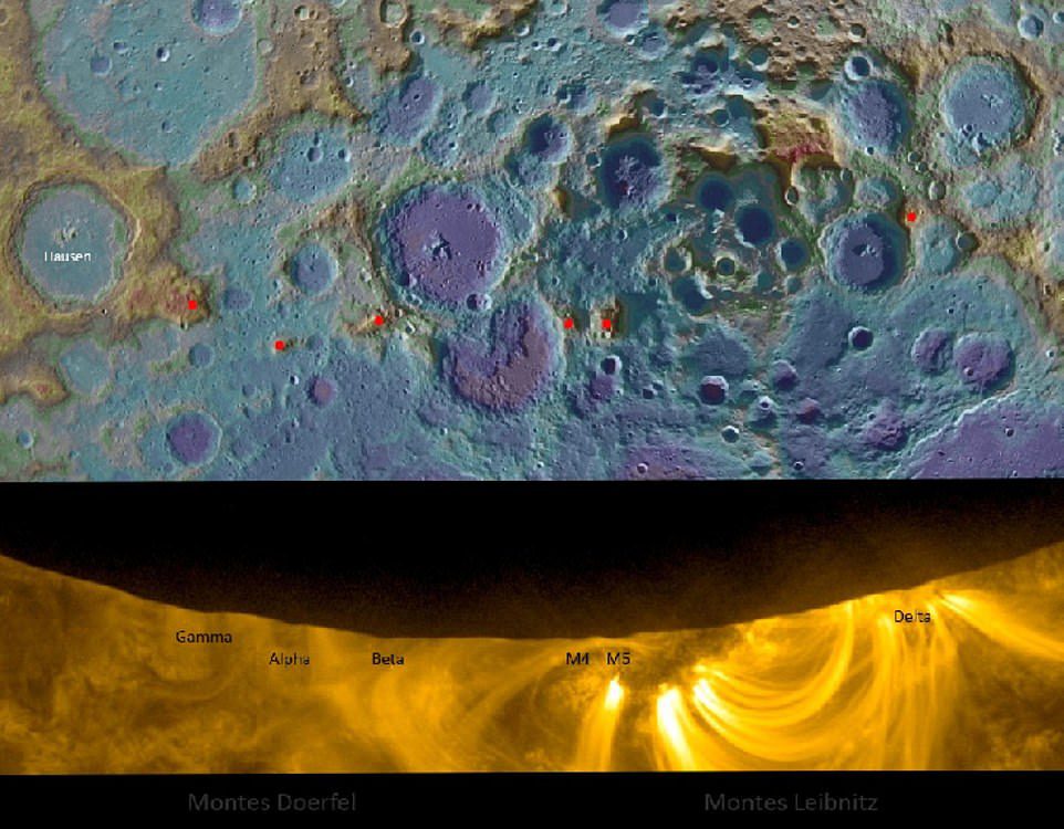 Patricio Leon, de Santiago, Chile, comparó imágenes de primer plano de la luna mientras se mueve a través del sol con un mapa topográfico del Lunar Reconnaissance Orbiter.  Pudo localizar las cadenas montañosas de Leibniz y Doereville cerca del polo sur de la Luna durante el eclipse.