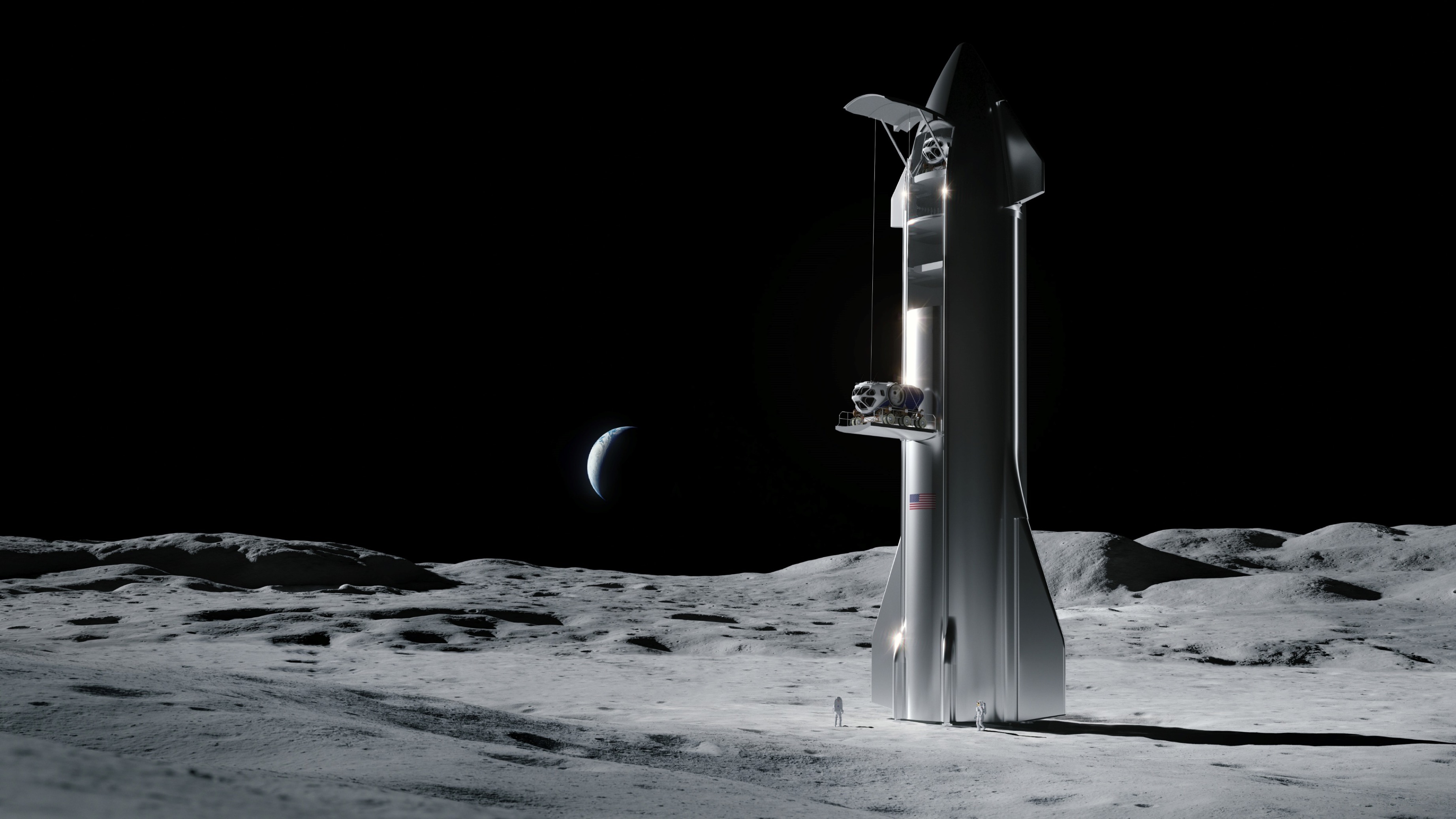 Ilustración artística de la nave espacial SpaceX en la Luna.