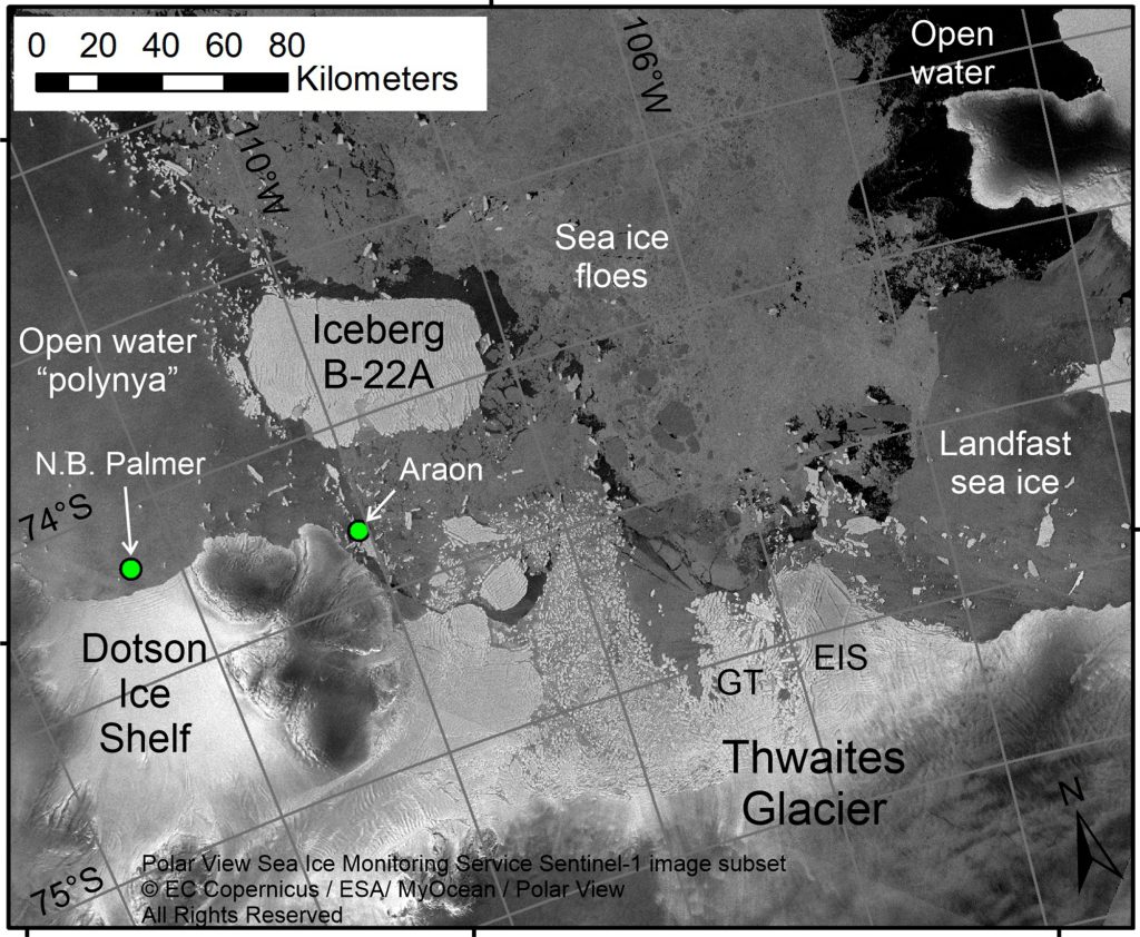 Una imagen de satélite de la Agencia Espacial Europea muestra la posición "Glaciar del Juicio Final."  
