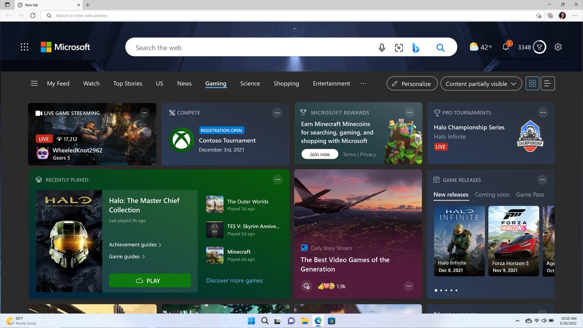 La nueva página de inicio de Edge Games presenta nuevas transmisiones, torneos, recompensas, juegos de Xbox Game Pass jugados recientemente y más.
