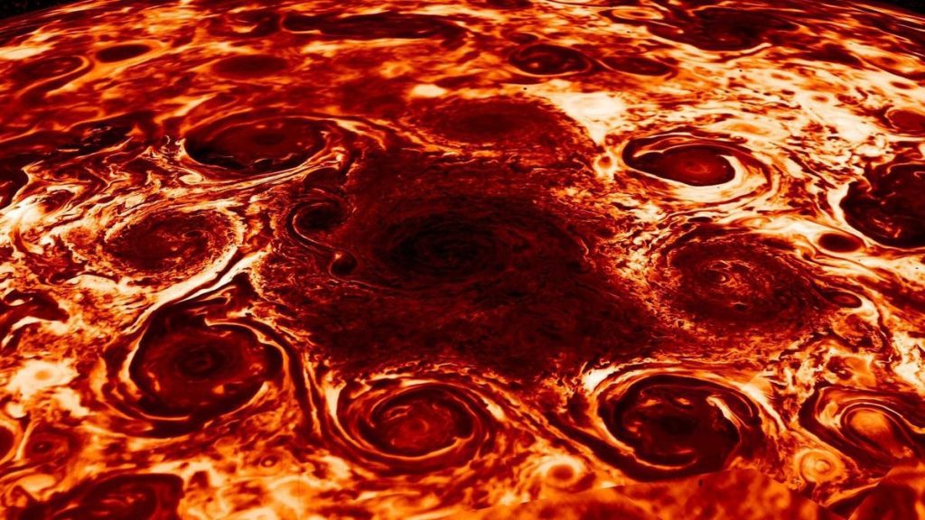 Los científicos observaron nueve ciclones que orbitan en el polo norte de Júpiter