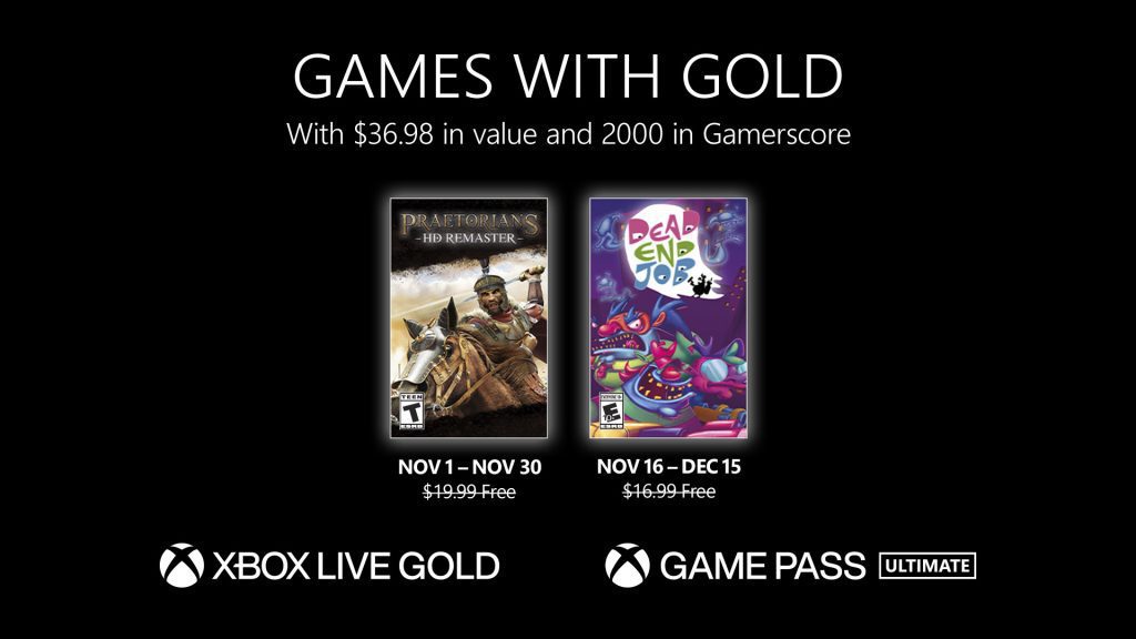 Juegos gratuitos de Xbox Live Gold anunciados para noviembre de 2022