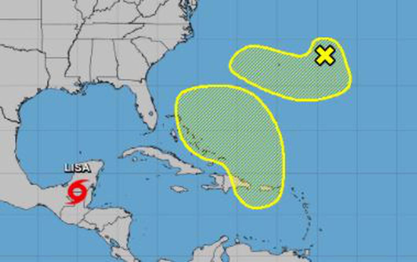 Además de Lisa y Martin, el Centro Nacional de Huracanes está monitoreando dos áreas en el Océano Atlántico en busca de posibles tormentas.