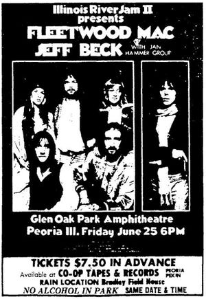 Anuncio en el Journal Star del espectáculo de Fleetwood Mac/Jeff Beck en el Anfiteatro de Glen Oak Park en 1976.